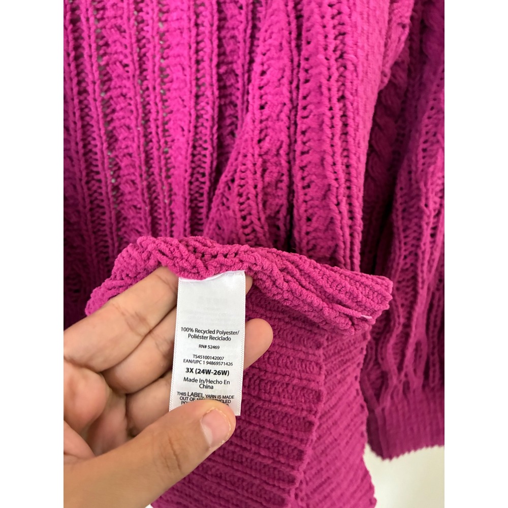 Cottage Boho Terra & Sky 3X Magenta Pink Cable Knit Chenille Open Front Cardigan - Picture 5 of 6
